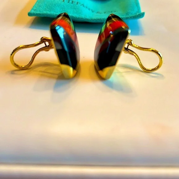 Rare🔥Tiffany Earrings.Angela Cummings SOLID18KYG.Coral,BlackOnyx,HematiteStamped - Picture 4 of 11